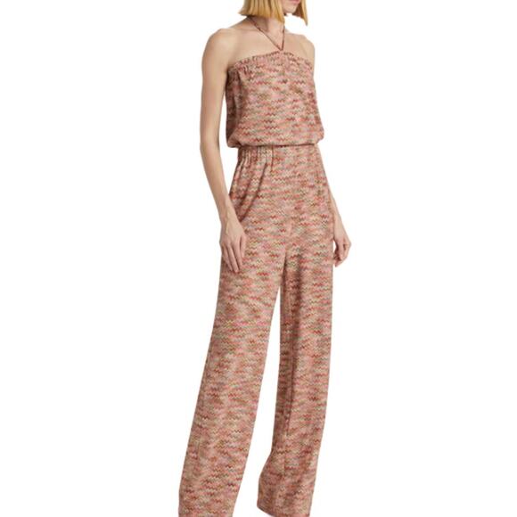 Ramy Brook Iva Chevron Halter Jumpsuit in Pink Punch Chevron - Picture 3 of 11